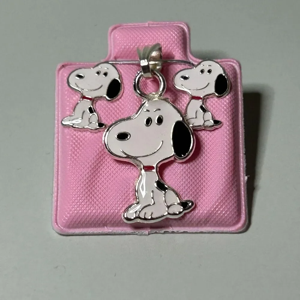 925 Sterling Silver Pendant and Earring Set: Snoopy Set